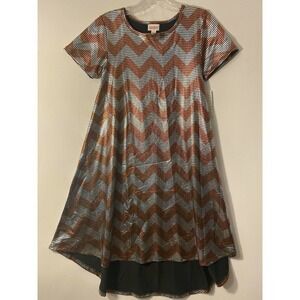 Lularoe carly elegant collection rose gold silver dress XXS hi/Low hem formal